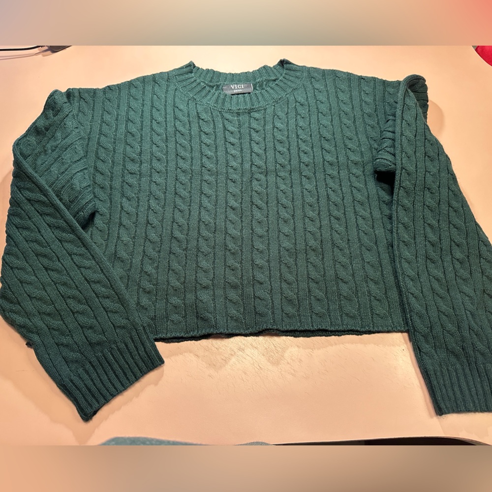 Vici Forest Green Cable Knit Crewneck Sweater